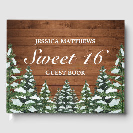 Snowy Wood & Forest Rural Tiara Sweet 16 Birthday Gästböcker