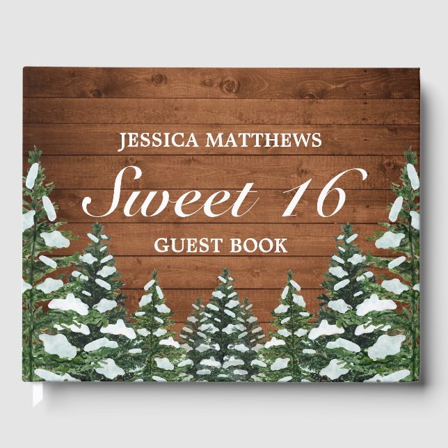 Snowy Wood & Forest Rural Tiara Sweet 16 Birthday Gästböcker (Framsida)