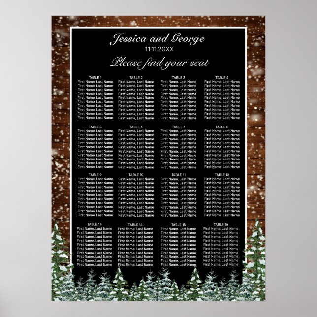 Snowy Wood Forest Seating Chart 16 Bord Poster (Framsidan)