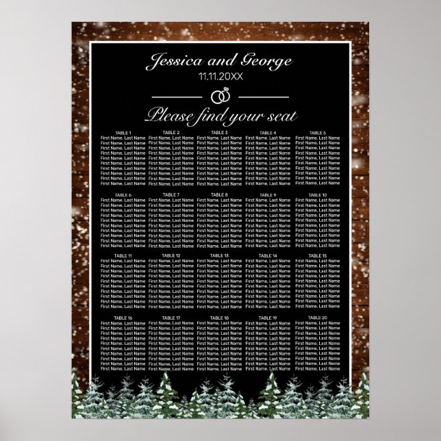Snowy Wood Forest Seating Chart 20 Bord Poster (Framsidan)