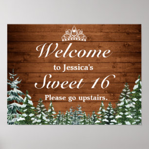 Snowy Wood & Forest Tiara Sweet 16 Välkomstskylt Poster
