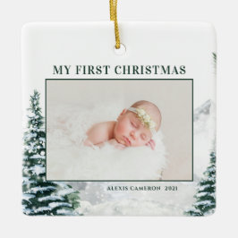 Snowy Woodland Baby Första julfotfoto Cerami Julgransprydnad Keramik