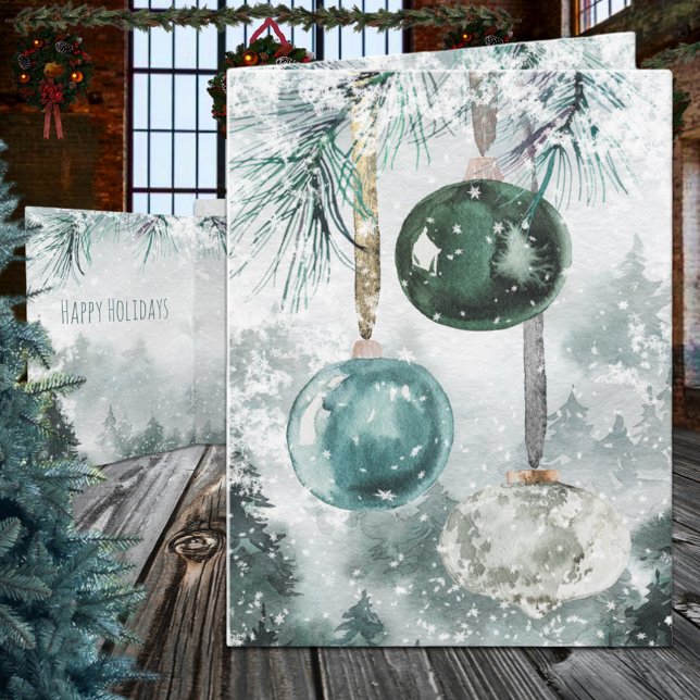 Snowy Woodland Forest Hanging Glass Ornaments Helgkort (Snowy Woodland Forest Hanging Glass Ornaments Christmas Holiday Wraparound Graphics Folded Card)