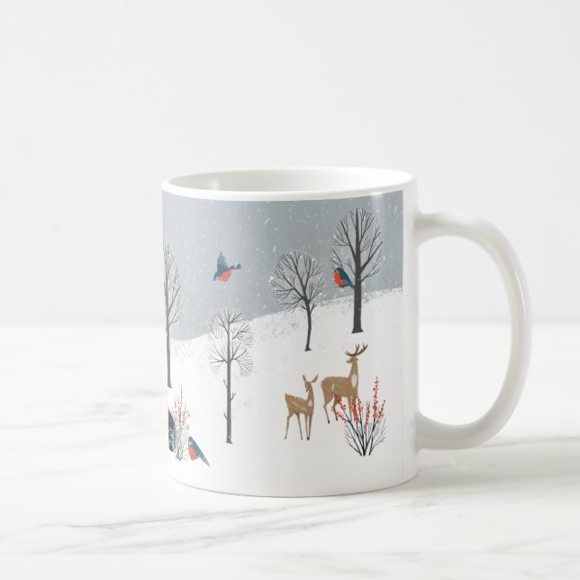 Snowy Woodland Scene Saltbox Home Fox Hjort Kaffemugg (Höger)