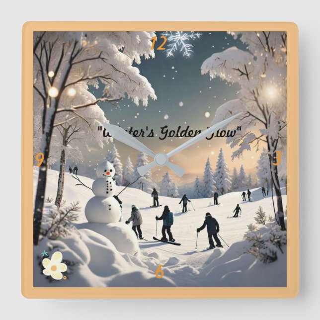 ’Snowy Woodland Walk’ Fyrkantig Klocka (Framsida)