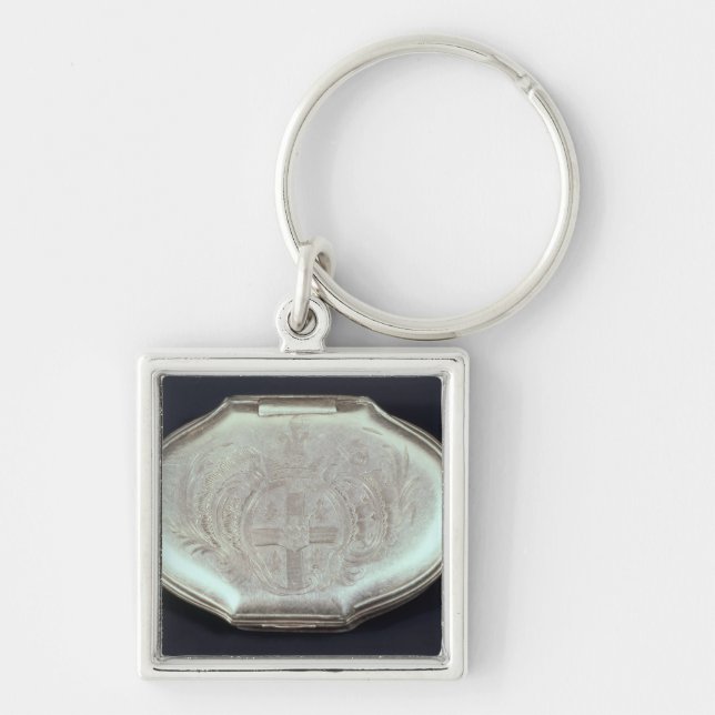 Snuff boxas präglat med en vapensköld, c.1820 fyrkantig silverfärgad nyckelring (Framsidan)
