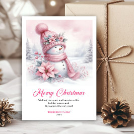 Snug pink snowman kids card digital download edit julkort