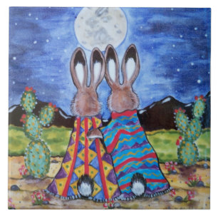 "Snugbunnier" 6" bricka/trivet. romantiska kaniner Kakelplatta
