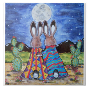 "Snugbunnier" 6" bricka/trivet. romantiska kaniner Kakelplatta