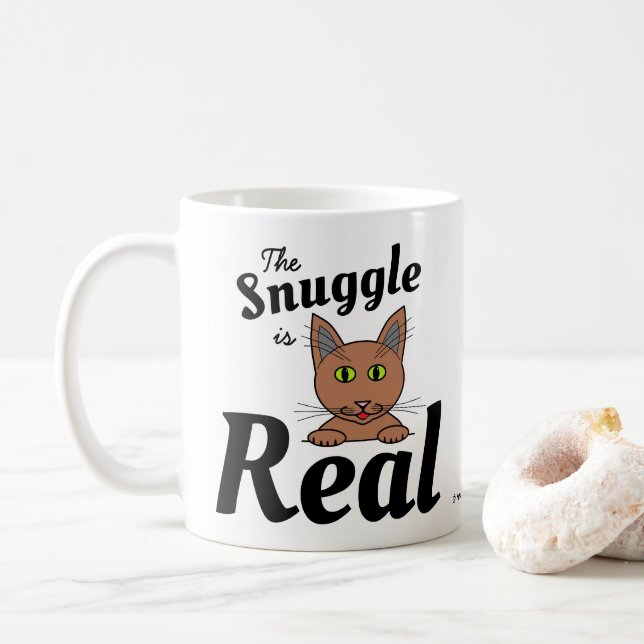 Snuggen är Real Cute Cat Lovers kaffe Mugg (Med munk)