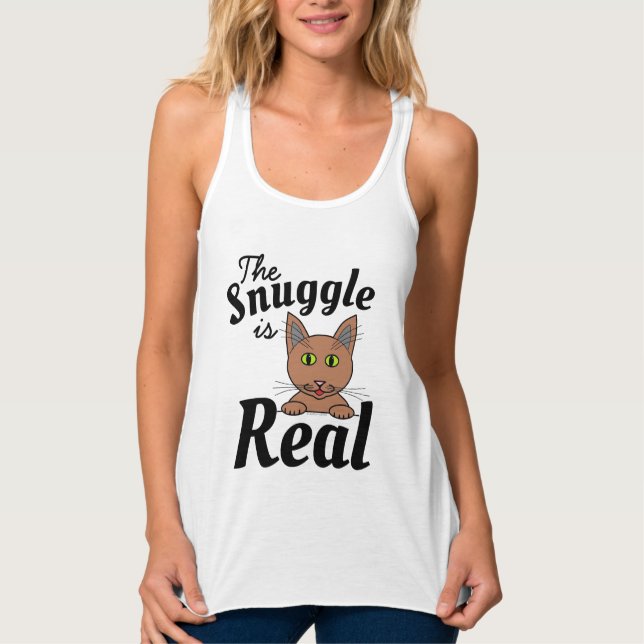Snuggen är Real Cute Funny Cat T-Shirt Linne Med Racerback (Framsida)