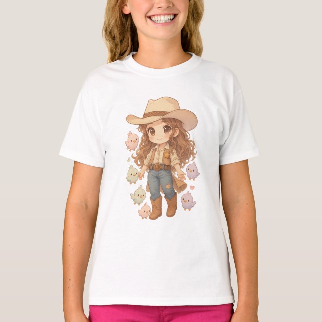 Snuggle Pup Cowboy girl with birds T Shirt (Framsida)