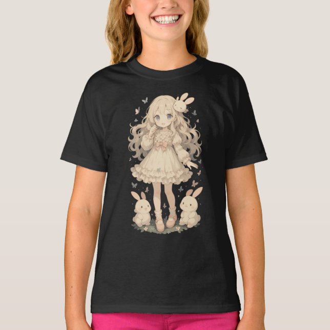 Snuggle Pup Kawaii Bunny girl T Shirt (Framsida)