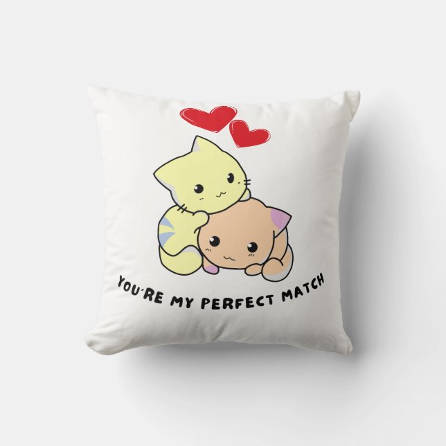 Snuggle Purr-fekt – Söt Kattpar Kudde (Framsida)