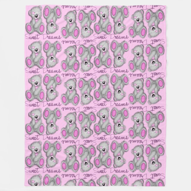 Snuggle Sweet Dreams Teddy-bomull candy Fleecefilt (Framsidan)