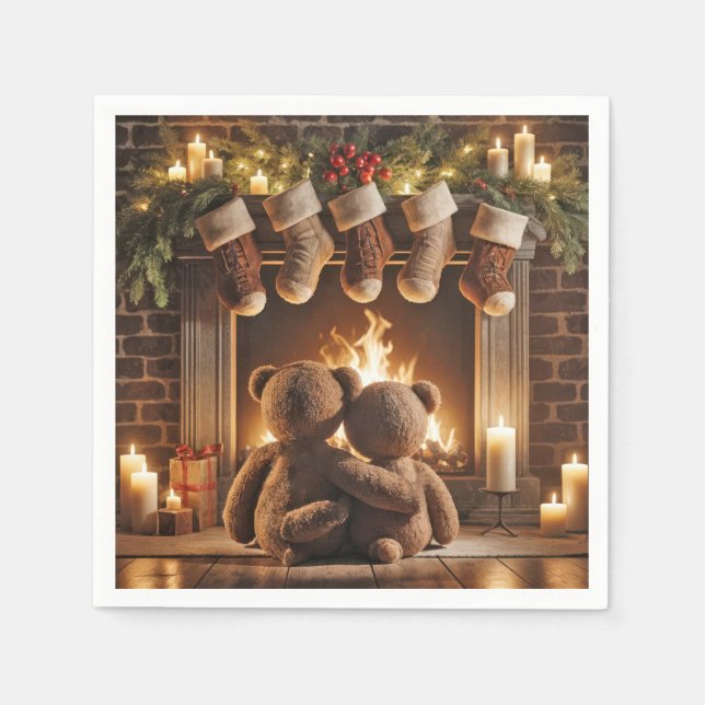 Snuggling av Nallar till jul Pappersservett (Framsidan)