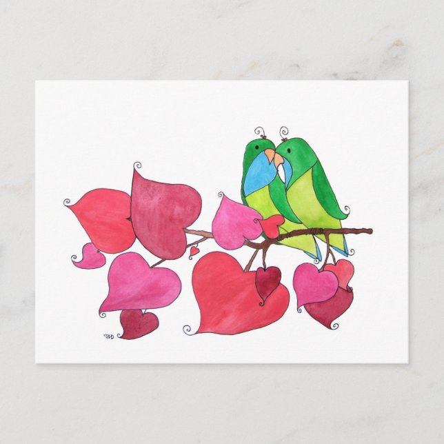 Snuggling Love birds Illustration Vykort (Framsida)