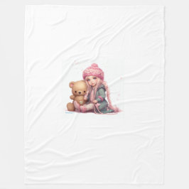 "Snuggly Comfort: Cute Girl with Doll Blanket" Fleecefilt