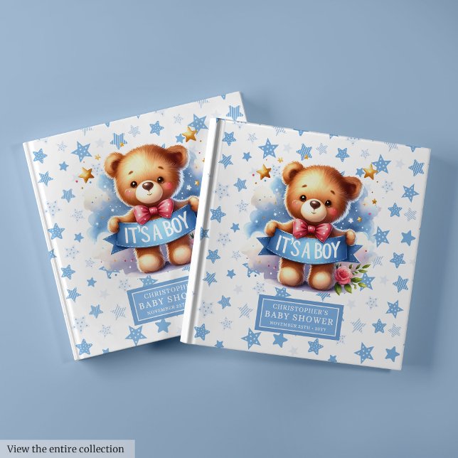 Snuggly Det är en nalle babydusch Gästböcker (Gentle It’s a boy teddy bear baby shower memory book)