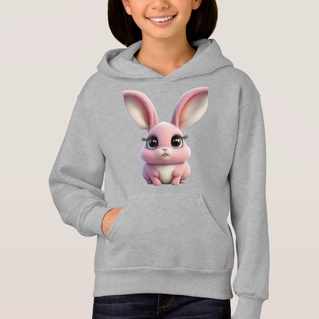 Snuggning uppåt: Adsible Rosa Tecknad Rabbit Hoodi T Shirt (Framsida)