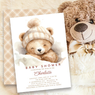 Snuggning uppåt Bear Baby Shower-inbjudan Inbjudningar