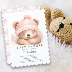 Snuggning uppåt Bear Baby Shower-inbjudan Inbjudningar