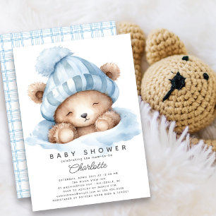 Snuggning uppåt Bear Baby Shower-inbjudan Inbjudningar