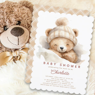 Snuggning uppåt Bear Baby Shower-inbjudan Inbjudningar