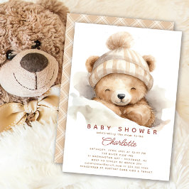 Snuggning uppåt Bear Baby Shower-inbjudan Inbjudningar