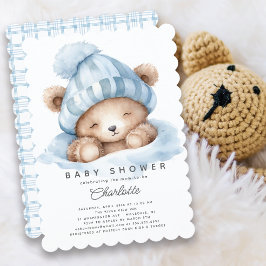Snuggning uppåt Bear Baby Shower-inbjudan Inbjudningar
