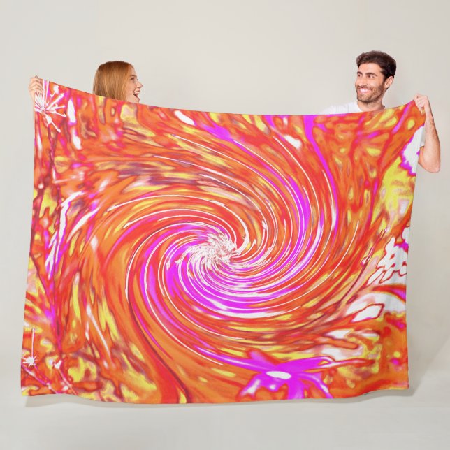 Snurra Blommigt för Retro-Magenta och Färg-höst Fleecefilt (På plats)