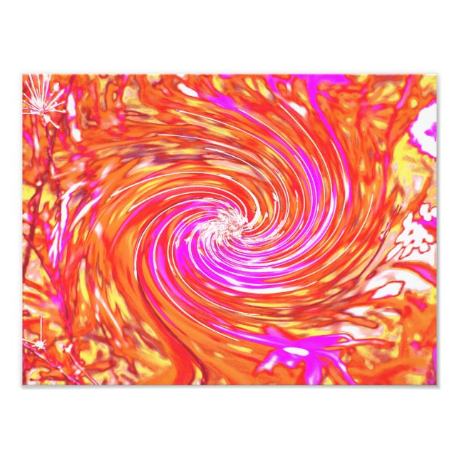 Snurra Blommigt för Retro-Magenta och Färg-höst Fototryck (Framsidan)