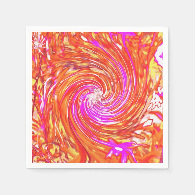 Snurra Blommigt för Retro-Magenta och Färg-höst Pappersservett (Framsidan)