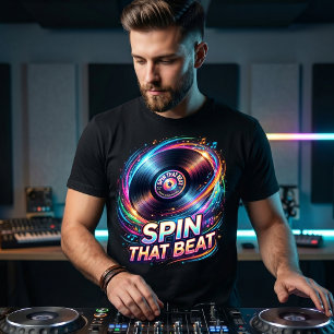 Snurra den takten Färgrik DJ Vinylskiva Musik T Shirt