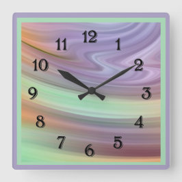 Snurra färger i Lila, Mint-Grönt och persikor Fyrkantig Klocka