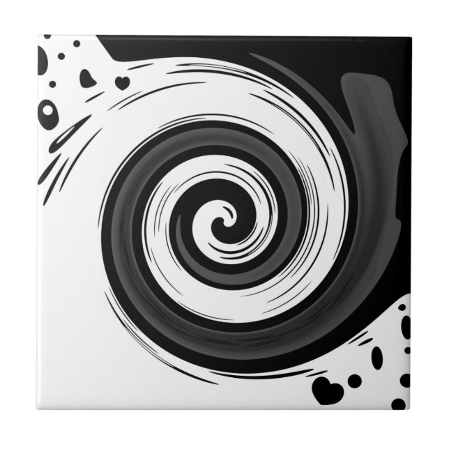 Snurra flytande cirkel modern svart röd vit färg kakelplatta (Framsidan)