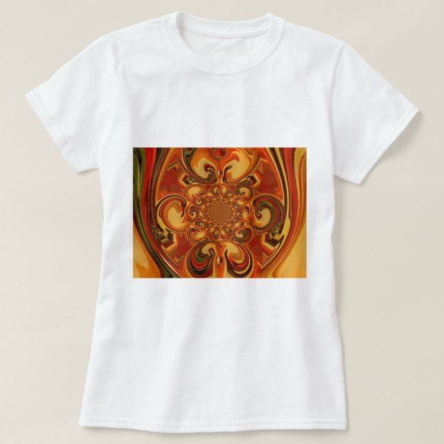 Snurrande Mönster: Orange, brun och Grönt Tee Shirt (Design framsida)