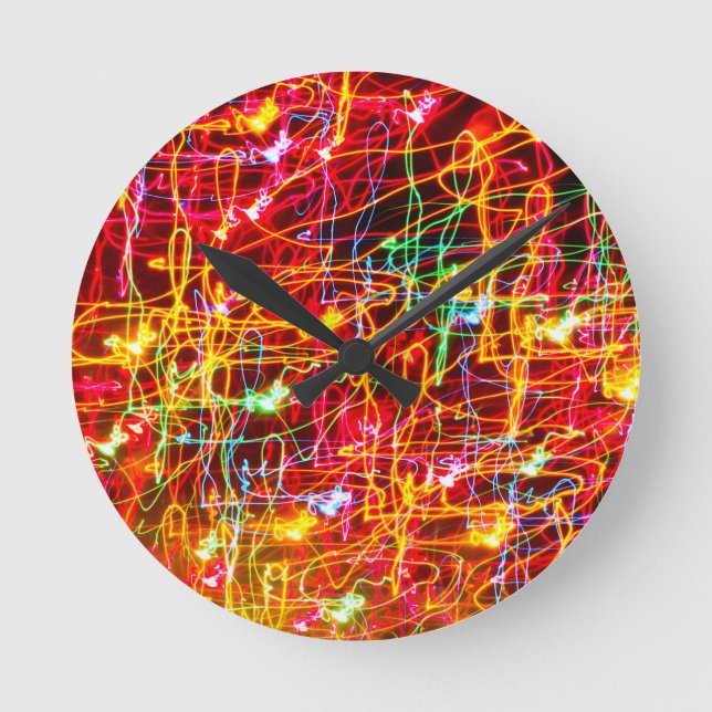 Snurrande Neon Ljus-glowing Round Wall Clocks Rund Klocka (Framsida)