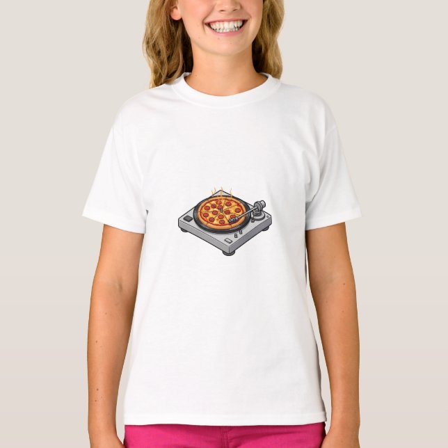 Snurrande Pizzaparty Skivspelare Barn T Shirt (Framsida)