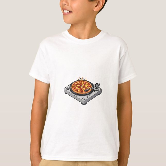 Snurrande Pizzaparty Skivspelare Barn T Shirt (Framsida)