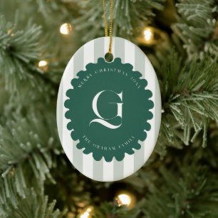 Snutig ram & ränder Monogram julbild Julgransprydnad Keramik