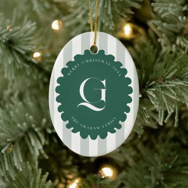 Snutig ram & ränder Monogram julbild Julgransprydnad Keramik (Träd)