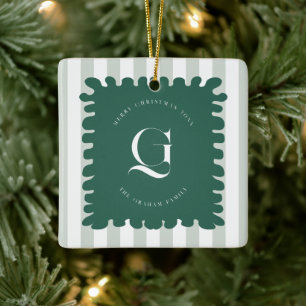 Snutig ram & ränder Monogram julbild Julgransprydnad Keramik