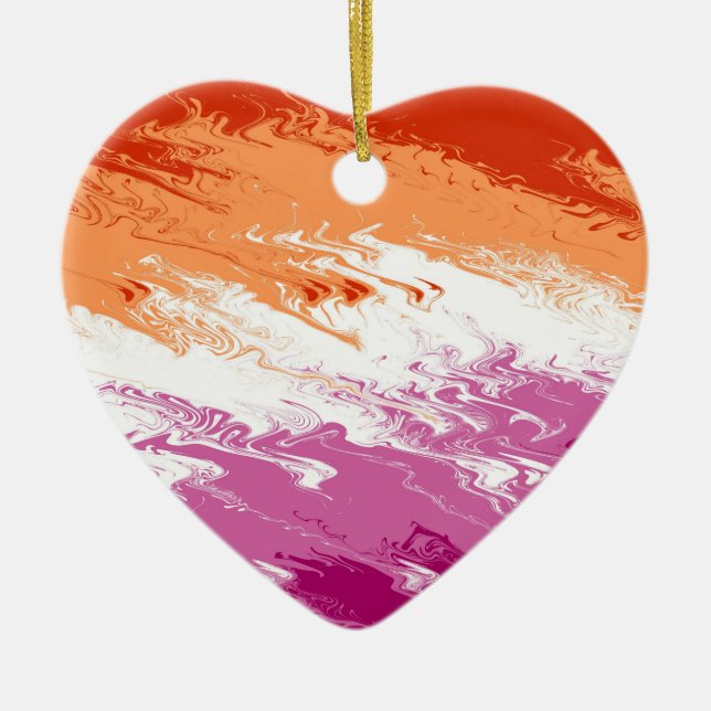 Snutig Trippig Groovy Abstrakt Lesbisk Prideflagga Julgransprydnad Keramik (Framsidan)