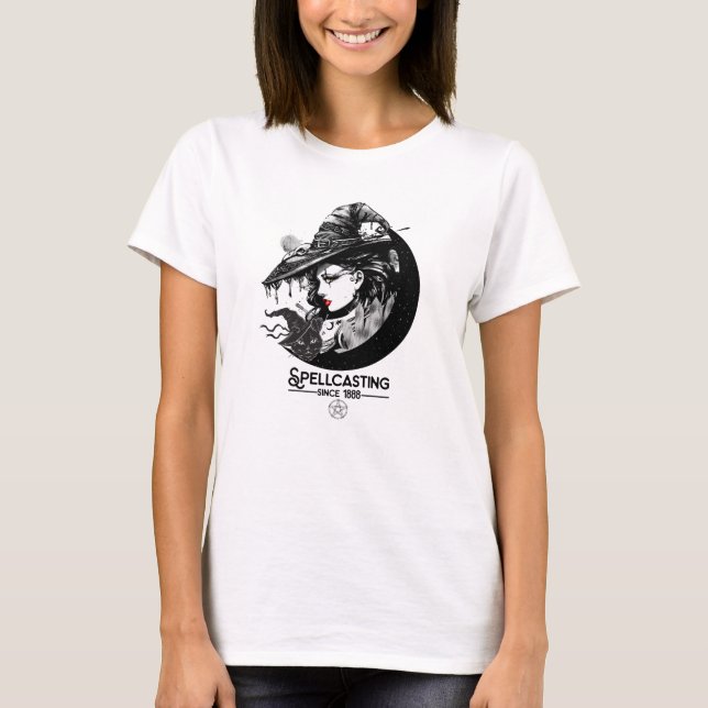 Snyckt Häxa & Svart Katt Wiccan Wicca Spelledning T Shirt (Framsida)
