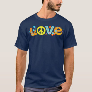 Snygg 60-tals 70-tals Hippie Fred kärlek Hjärtan F T Shirt