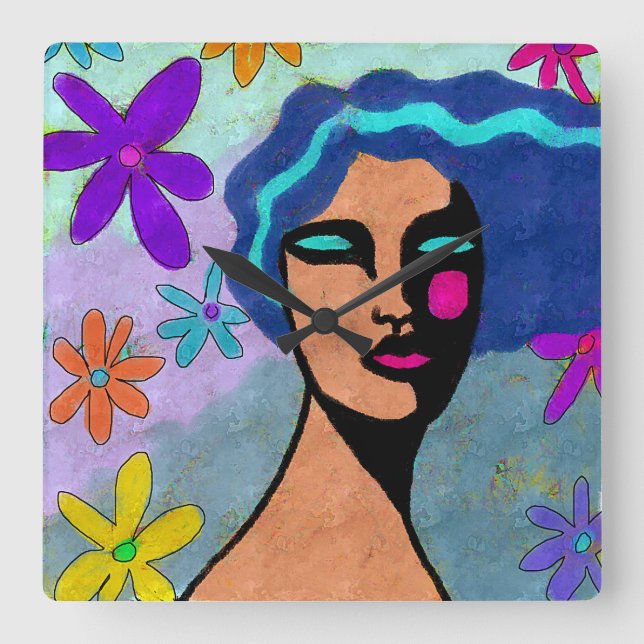 Snygg Abstrakt Art Wall Clock Fyrkantig Klocka (Framsida)