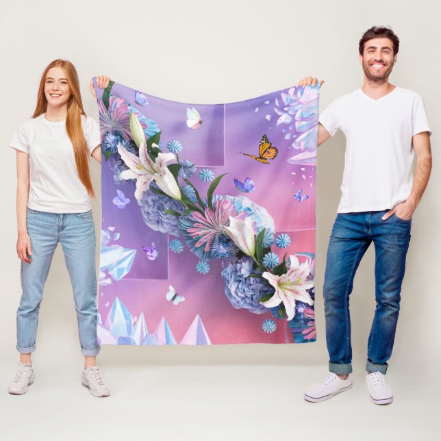 Snygg Abstrakt Blommigt Flowers #12 Fleecefilt (På plats)