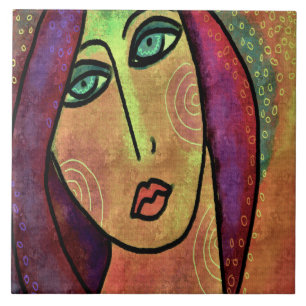 Snygg Abstrakt Digital Painting of a Woman Kakelplatta
