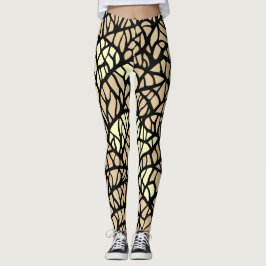 Snygg Abstrakt Geometrisk Beige Svarta Linjer Möns Leggings